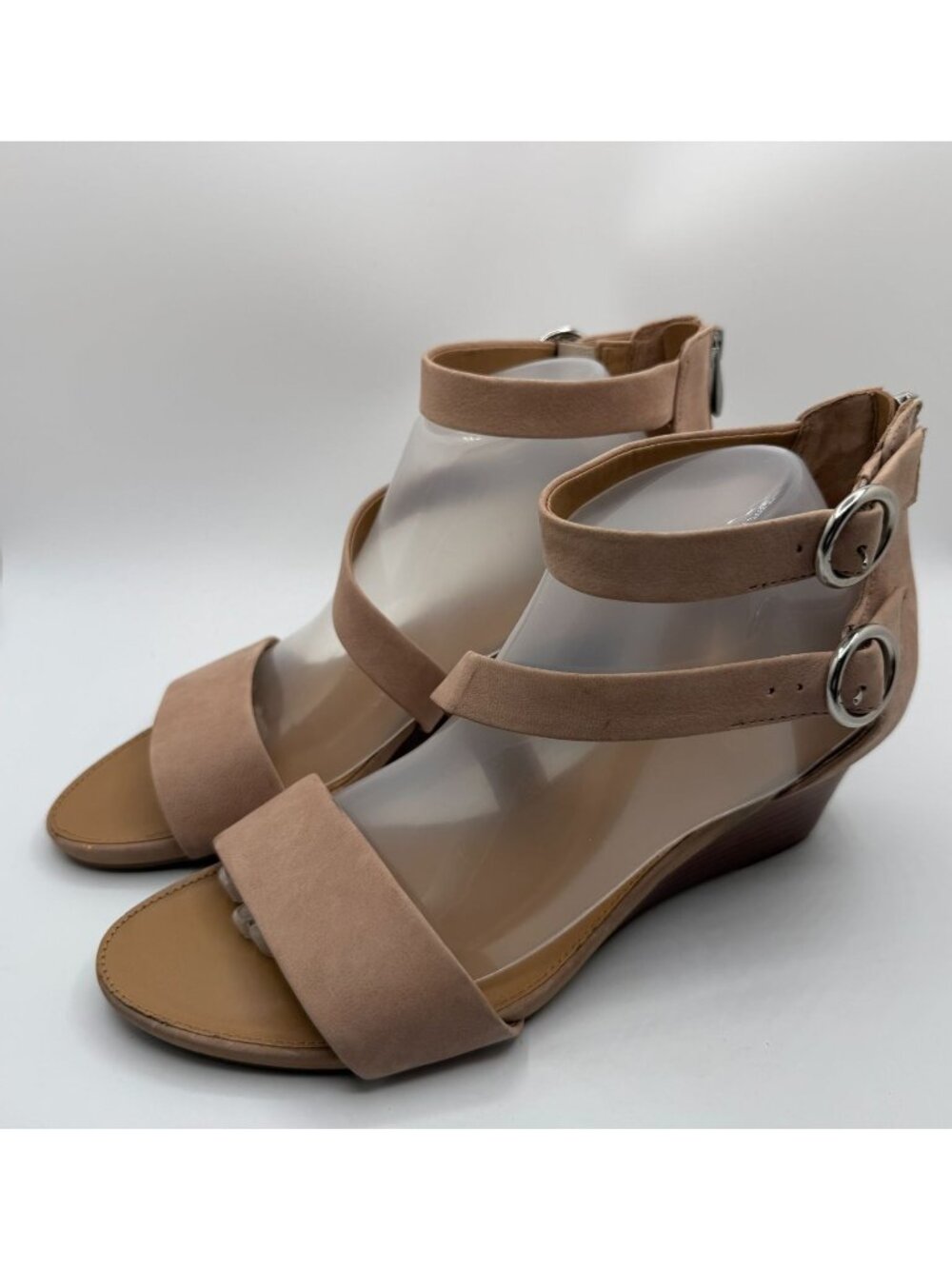 Franco Sarto Derek Wedge Sandals Women Size 10M Nude Leather Strappy Chic Casual